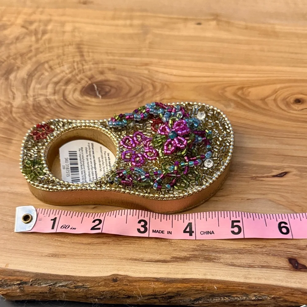Pier 1 Embellished Beaded Floral Gold Tealight Candle Holder